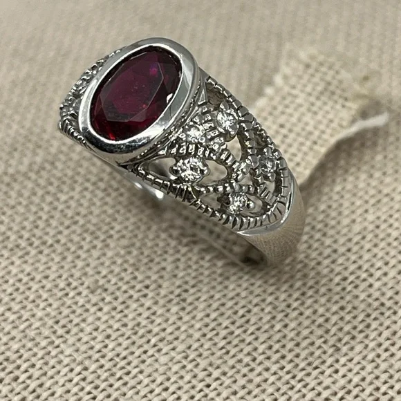 Vintage 925 Sterling Silver Red Oval Ring - Size 6, 4.1g - Picture 4 of 17